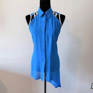 Umgee Electric Blue Sleeveless Button-Down Top